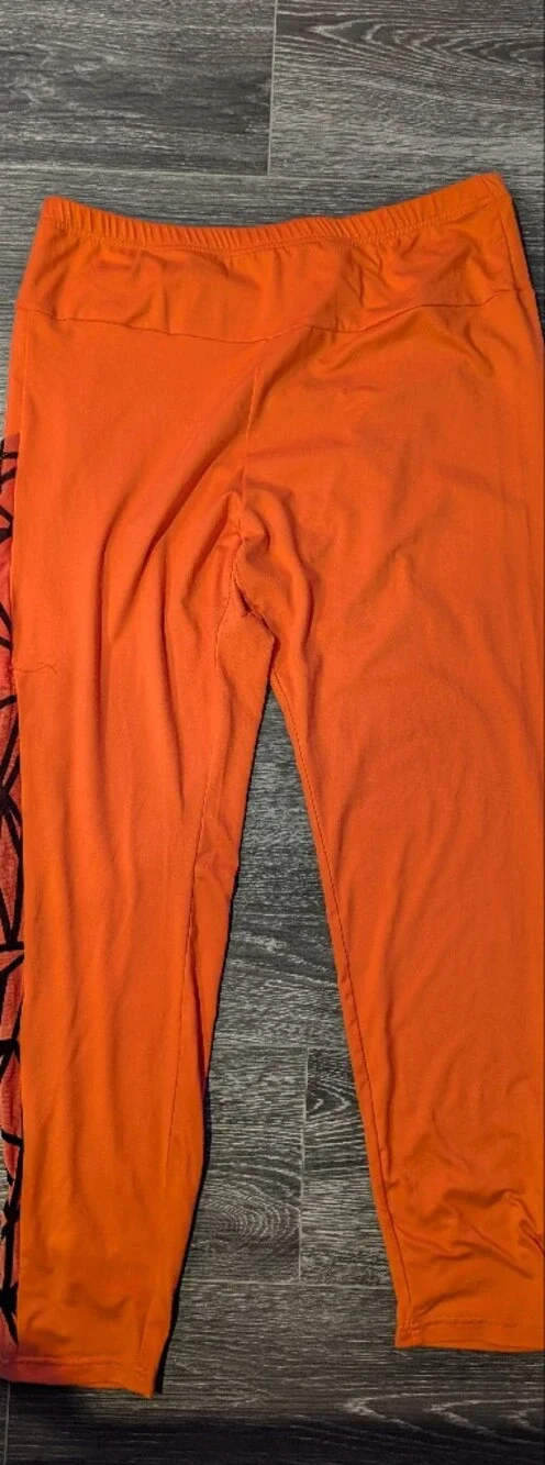 Neon Orange High-Waist Leggings with Printed Side Stripe